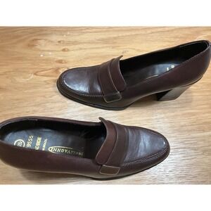Innovations Broadside Brown Leather Heeled Loafers Vintage 90s Block Heel 6.5M